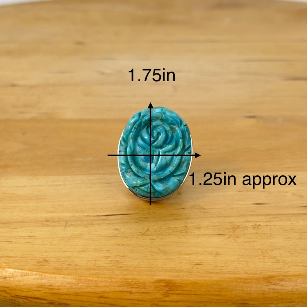 NF 925 Thailand DP Dallas Prince Carved Rose Turquoise Sterling Silver Ring Sz 7 - Picture 14 of 16